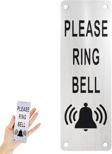 Plaque Veuillez sonner ici en aluminium brossé, autocollante et résistante aux intempéries, panneau de sonnette vertical 5x15 cm, idéal porte d’entrée, bureau, appartement ou commerce