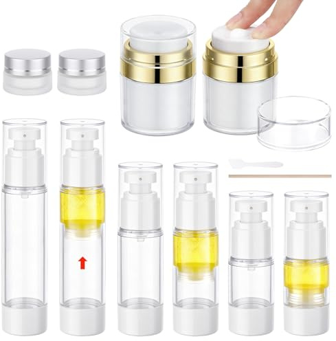 Segbeauty 2 Pièces 30g Distributeurs à Pompe Airless, 6 Pièces Airless Flacon Pompe Voyage in 15ml 30ml 50ml, et 2 Pièces 5g Pot en Verre pour Creme, pour Voyage