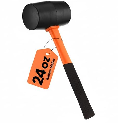 24oz Rubber Mallet Hammer | Non-Marring Soft Blow Mallet with Fiberglass Shock-Absorbing Handle for Woodworking, Flooring, Camping, and Assembly