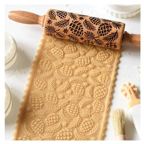 YKMYXZ， Rouleau à pâtisserie gravé en profondeur avec motif cachemire de cerf et sapin de Noël, rouleau à pâte imprimé en 3D(Style 3)