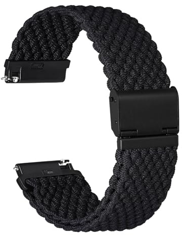 Ayadoo Cinturino per Orologio in Nylon Intrecciato, Cinturini per Orologi a Sgancio Rapido, 20mm, Nero con Fibbia Nera