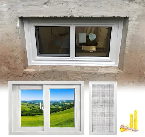 Basement Replacement Window Shed Sliding Windows with ScreenWindows 22 24 26 28 30 32 34 36 38 40 House Bathroom Kitchen Aluminum Slider Window(White,26x16)