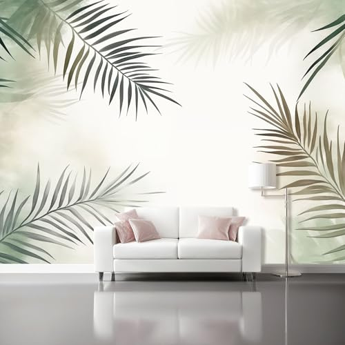Murales Salon Papel Pintado 200 x 140 cm - Minimalismo Plantas Hojas De Palma Papel Pintado Mural No Tejido para Dormitorio, Fotográfico Decorativos de Paredes Verde Claro Murales