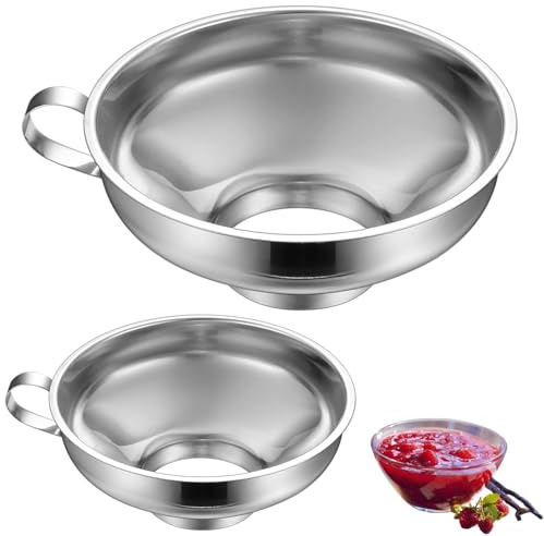 Imbuto in acciaio inox, set di 2 imbuti in acciaio inox, per marmellate, marmellate, fagioli, farina, cereali, spezie (grandi e piccole).