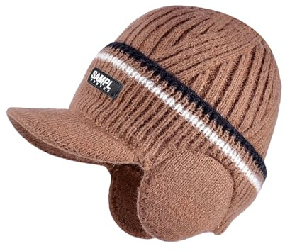 LZPCarra Vintermössa för män, fodrad stickad manschett med visir, varma öronlappar, skidmössa huva småbarn, kaffe, one size