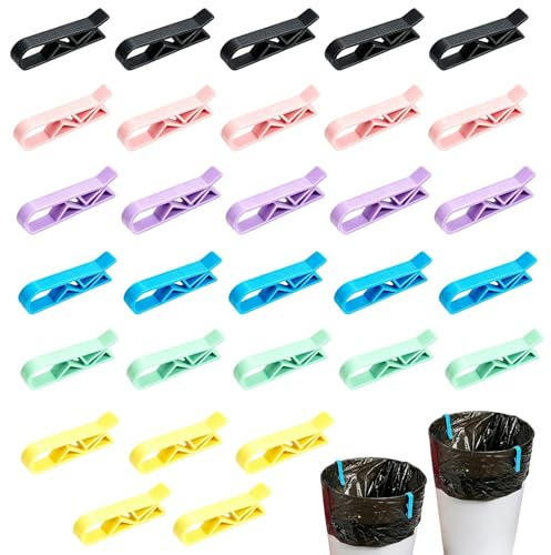 MNYXIS 30 Pezzi Clip per Sacchetti Pattumiera, cestino mollette, Mollette in Plastica Antiscivolo per Fissaggio Sacco Rifiuti, Clip Colorate per Cestino Spazzatura, Accessori per Casa e Ufficio