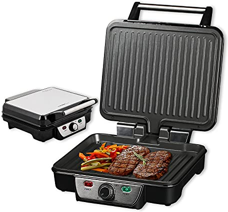 TZS First Austria Elektro-Tischgrill | Grillplatte für Fleisch & Gemüse | Kontaktgrill mit Antihaftbeschichtung | regelbares Thermostat | 1800 W