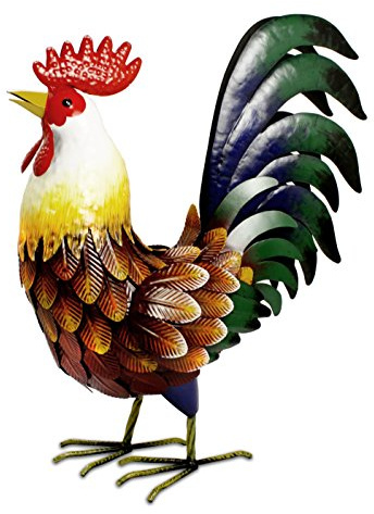 Primus Farmyard Metal Rooster Garden Ornament Sculpture Gift, Hand Painted, 35 x 44 x 16cm