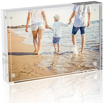 TWING Picture Frame, 8x10 Acrylic Photo Frames Horizontal Magnet Double Sided Photo Frame with Microfiber Cloth,12 + 12MM Thickness Clear Picture Frame Desktop Display