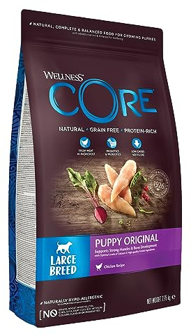 Wellness CORE Large Breed Puppy Original, Pollo, 2,75 kg, trozos de Perro para Cachorros Grandes, apoya el Desarrollo Saludable, Alimentos Secos Naturales y sin Granos, sin azúcares añadidos