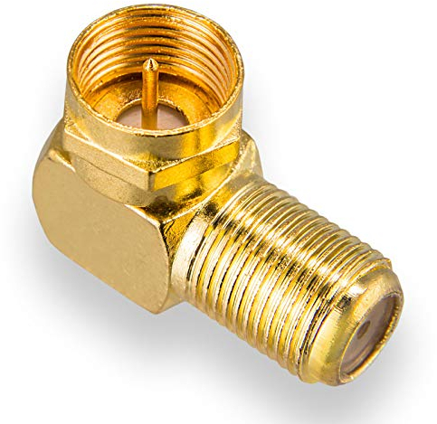HB-DIGITAL 1 adaptador de ángulo SAT para sistemas SAT | adaptador de ángulo F chapado en oro | Conector F (SAT, macho) a hembra (SAT, hembra) | conector de ángulo recto de 90 grados