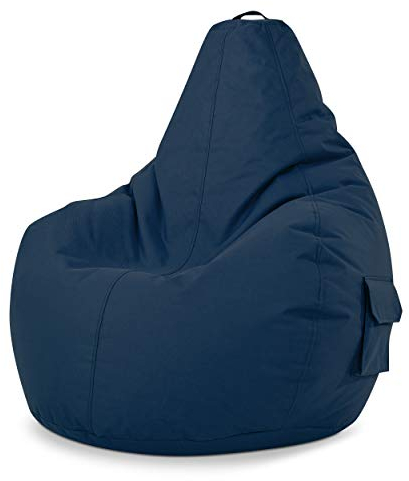 Green Bean© Poltrona a sacco con schienale 80x70x90cm - Sedia Gaming 230 litri di imbottitura accogliente, morbida, e lavabile - Cuscino pavimento Pouf Sgabello Poltrona da gioco Relax Blu scuro