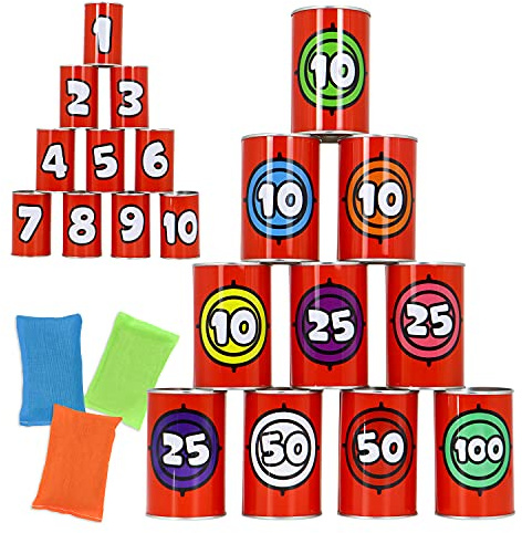 JOYIN 13 Pcs Carnival Party Bean Bag Toss Game, Sturdy Knockdown Can, Birthday Easter Party, Family, Best Outdoor and Indoor Games, Easter Egg Hunt for Classroom Gifts (Number Style)