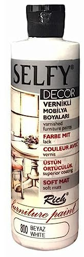 Rich Selfy Decor | Premezclado con barniz y listo para usar | Pinturas acrílicas para todas las superficies | Pintura para muebles | 240 ml | 31 colores (blanco 800)