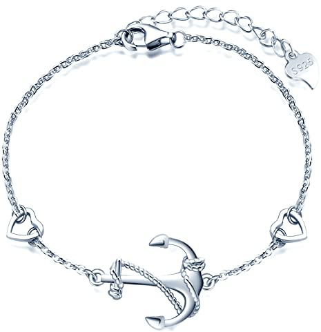 MicLee-Pulsera de mujer pulsera simple S925 pulsera de amor de ancla de plata esterlina