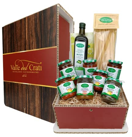 Valle del Crati Cesto Regalo di Pasqua con 10 Prodotti | Cesto Pasquale con Olio Bio, Fichi Cioccolato e Rum, Nduja, Peperoncino, Pasta, Sottoli ed altro | Cestino di Pasqua