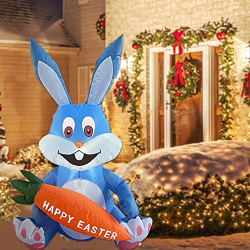 1.2M Osterhase Aufblasbar, Oster Deko Outdoor Leuchtend Hase Figur groß Stehender Osterhase mit LED-Lichtern Cartoon Häschen Outdoor Oster Dekoration Ornamente für Party Hof, Garten, Outdoor