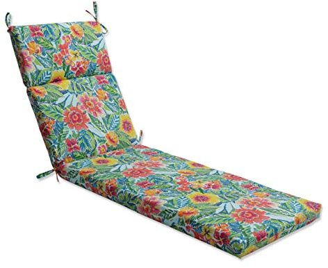 Pillow Perfect Bright Floral Indoor/Outdoor Split Back Chaise Lounge Cushion with Ties, Plush Fiber Fill, Weather, and Fade Resistant, 72.5 x 21, Multicolored Pensacola, 1 Count