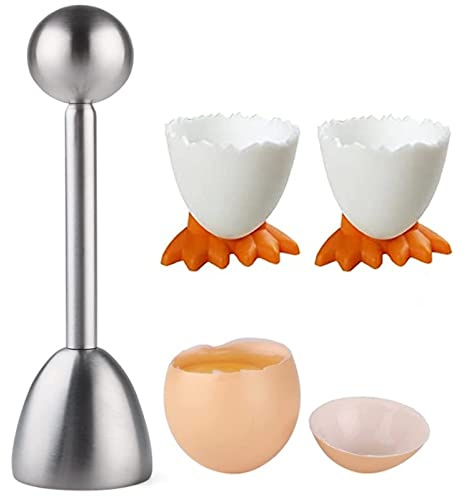 Egg Cup Porcelain Egg Cup Set Funny Egg Cup Set for Soft Stainless Steel Egg Opener Egg Topper Egg Cutter Egg Opener Egg Cup Set Cartoon Egg Stand Raw Boiled Eggs for Baking Breakfast