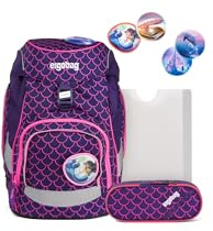 ergobag prime zaini zaino scolastico ergonomico per bambini, scuola elementare, Set di zaini da 4 pezzi, 20 litro, 1100g Pearl DiveBear - Lilla