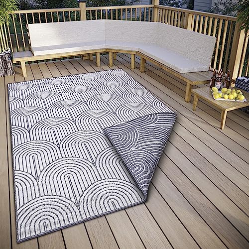 Hanse Home Pangli Outdoor Teppich Wetterfest – Wendeteppich Skandinavischer Boho Style Wasserfest Einfarbig Geometrisch 3D-Effekt für Garten, Balkon, Terrasse, Wohnzimmer – Silber, 120x170cm