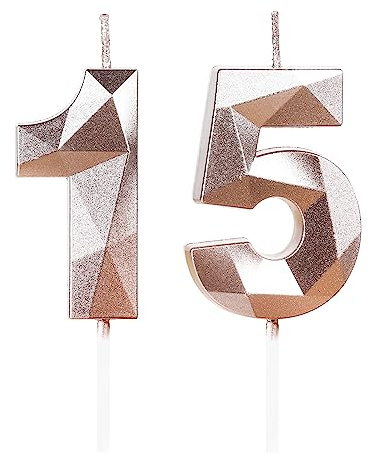Geburtstagskerzen Zahlen 15 Roségold, 5cm Roségold Geburtstag Kerzen, Tortendeko, Geburtstagskerzen für Geburtstagsdeko, Nummer 15