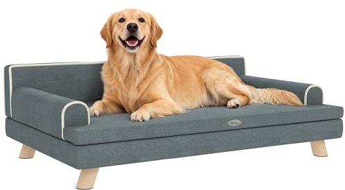 PawHut Divano per cane gatto design scandinavo cuscino morbido rimovibile gambe in legno massiccio 100 x 62 x 32 cm, grigio
