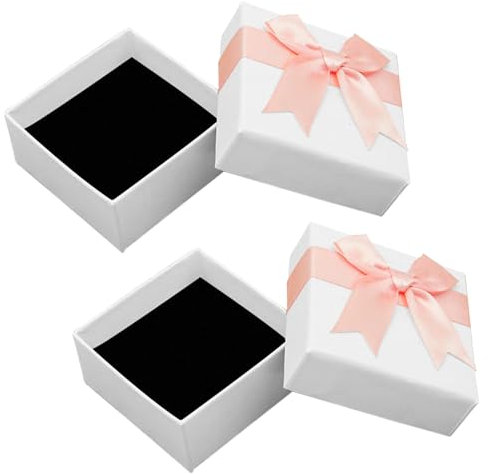 Lot de 2 petites boîtes cadeaux avec couvercles, emballage cadeau pour bijoux, boucles d'oreilles, bracelets, bagues, colliers, cadeaux pour femmes, anniversaires, mariages, anniversaires, Noël (rose)