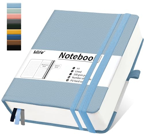 Mlife A4 linjerad anteckningsbok,-360 sidor tjock college linjerad anteckningsbok,100Gsm premium tjock papper,innerficka,PU hård pärm, dagliga anteckningar för män kvinnor skola(Ljusblå)