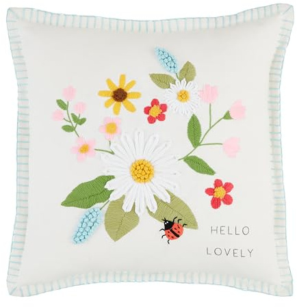 Mud Pie Square Floral Embroidered Pillow; 20 x 20