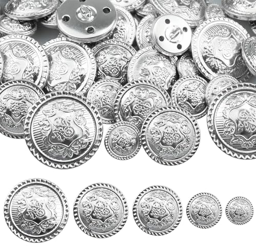 Zfseyuh 50 Stück Silber Knöpfe aus Metall,Silber Knöpfe,Trachten KnöPfe Zum AnnäHen,Jacken Knöpfen,Metallknöpfe zum Verzieren von Anzügen und Jacken(15mm-30mm)