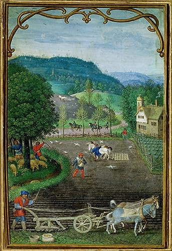 MSTECO Leinwand Bilder Kunstdrucke Abstrakt Poster Berühmtes Gemälde Oktober: Pflügen Und Säen Von Simon Bening Hinzufügen für Wohnzimmer 60x90cm
