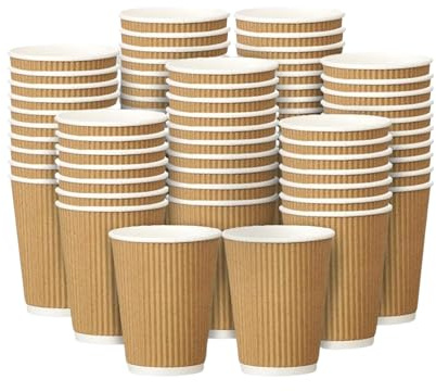 EcoWise 8Oz Disposable Coffee Cups - Pack of 100 Brown Triple Wall Insulated Coffee Cups - Takeaway Kraft Paper Ripple Cups for Hot and Cold Drinks (100, 8 Oz)