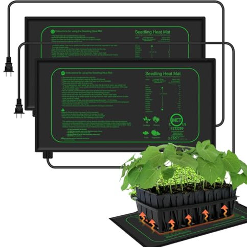 Higoro Confezione da 2 tappetini termici per piantine per semi, 25,4 x 52,7 cm, 21 W, impermeabili, per piante da interno, tappetini caldi sicuri e durevoli per germinazione idroponica
