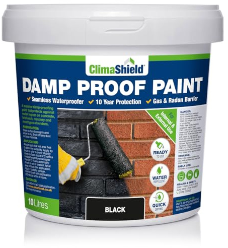 SmartSeal Damp Proof Paint - Interior & Exterior Walls, Ceilings & Floors – Prevents Water Ingress & Penetrating Damp (Black, 10 Litres)