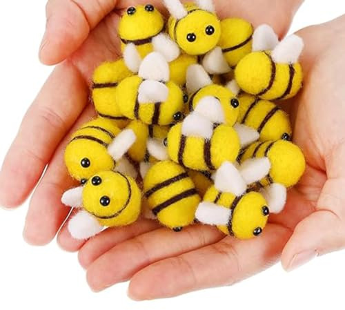 KSJEHW 10 Stücke Biene Filzen Wolle Mini Biene Dekoration, Filzbienen Klein Bienen Figuren Streudeko Gefilzte Bienen Verzierungen für Babyparty Kostüm DIY Handwerk Anhänger Wand Hut Deko