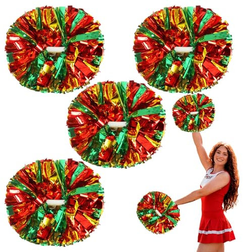Cheerleader-Pompons in Metallic-Optik, 30,5 cm, Cheerleader-Pompons mit Taktstockgriff, Pompons für Kinder und Erwachsene, Cheerleader-Blumenball für Schule, Teamsport, Tanzen, Jubeln, 4 Stück (Gold,