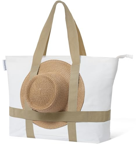 Reiseresa Strandtasche Damen Groß mit Reißverschluss XXL Badetasche Saunatasche Reisetasche Shopper für Strand Reisen Einkaufen Sport u.Arbeit, Strobeige
