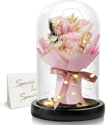 DINGHENG Rosa eterna en cristal con LED rosa ramo de flores regalo para mujeres decoración del hogar flores reales duraderas para novia Navidad día de San Valentín día de la madre cumpleaños