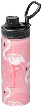 Bouteilles d'eau en acier inoxydable avec imprimé flamant rose et feuilles de palmier - 532 ml - Résistance à la chaleur - Pour l'extérieur - Tasse de voyage pour homme et femme