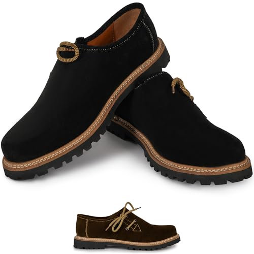 German Wear Haferlschuhe Trachtenschuhe Trachten Schuhe Echtleder Wildleder Schwarz, Schuhgröße:46