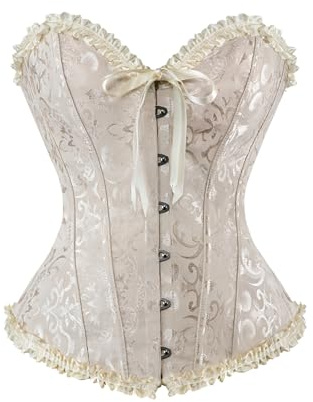 Bustier Corsé Top para Mujer Steam punk Brocado Encaje Corsé Vintage Talla Grande Corset Medieval Mujeres Fajas Bustier Gótico Encaje Corset para Party Navidad Halloween Carnival (02-Khaki, M)