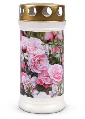 HS Candle - Bougie funéraire - 72 heures de combustion - Longue durée de combustion - Avec motif de pivoine - Bougie de deuil pour cimetière comme brûleur permanent
