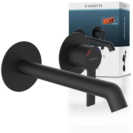 Schütte Los Angeles pour montage mural, robinet élégant pour salle de bains, mitigeur de salle de bains pour montage encastré, raccord mural pour robinetterie de salle de bains, noir, 33166