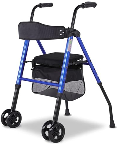 Rollator aus Aluminium, leichte, zusammenklappbare Mobilitätshilfe, Gehhilfe mit 2 Rädern, Sitz und Korb, Orange