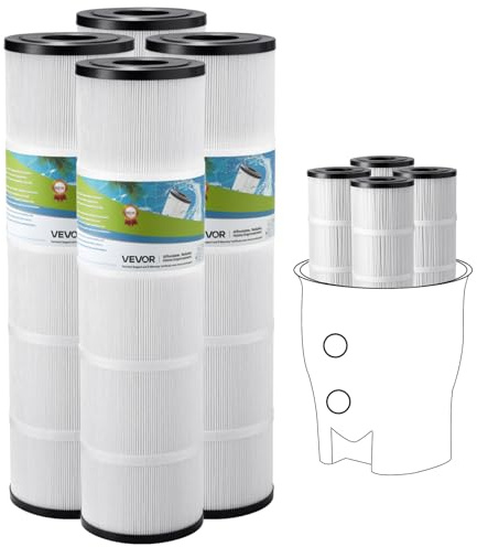 VEVOR Cartucho de Filtro para Piscina, Repuesto para Jacuzzi de 4 x 9,8 m², Filtro de Cartucho de Plisado Trilobal Seguro para Niños y Mascotas Compatible con Pentair CCP320 y Pleatco PCC80-PAK4l