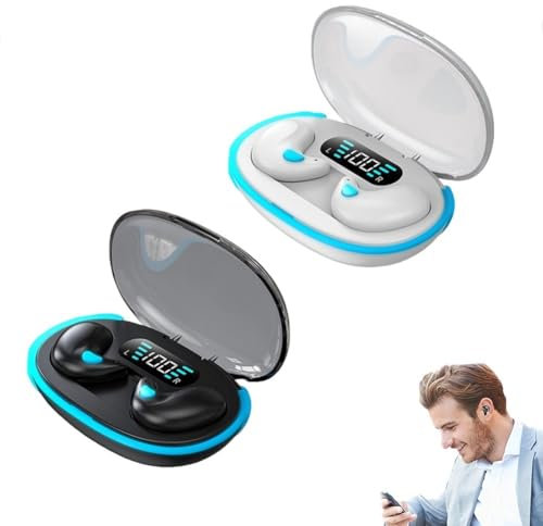 Bone Conduction Sleep Bluetooth Headset, Sleep Wireless Headphones, In-Ear Wireless Bluetooth 5.3 Earphones, Ipx5 Waterproof Wireless Earbuds, Built-In Mic Calls for Sport, Work, Driving(White+Black)