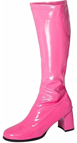 Ladies Retro Go Go Boots Zip Closure Knee-High Block Heels Perfect for 60s & 70s Fancy Dress Party Knee High Patent Costume Shoes (Fuchsia, UK Footwear Size System, Adult, Women, Numeric, Medium, 5)