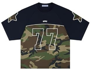 Aelfric Eden Oversized T-Shirt Herren Camouflage Patchwork Trikot Damen Baggy Jersey Unisex Vintage Fußball Shirt Kurzarm Tee Sommer Oberteile Streetwear Schwarz,M