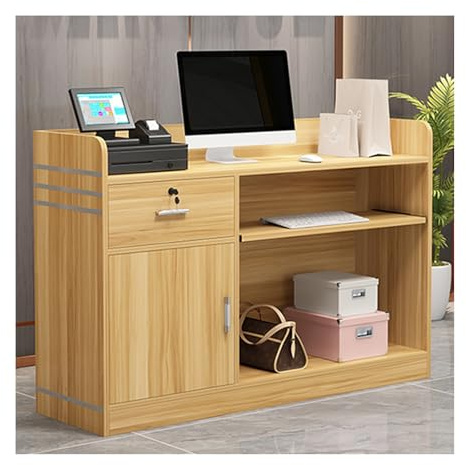 Bureau de réception avec tiroirs - 120 cm - En noyer clair - Idéal pour les magasins de commodité, les salons de coiffure - Table de réception compacte